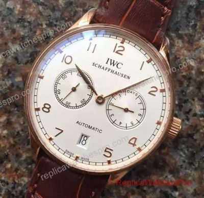 Replica IWC Schaffhausen Portuguese 7 Days Power Reserve watch IW500704 Rose Gold White